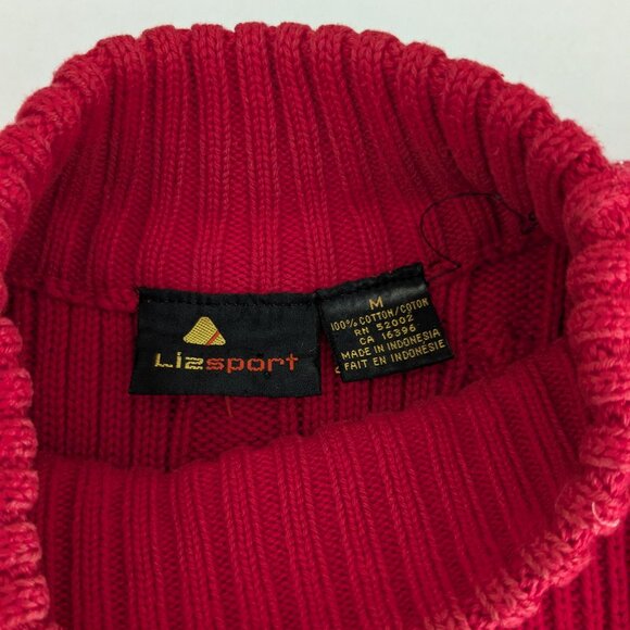 LIZ SPORT Women's Mock Turtleneck Heavyweight Cable Knit Sweater  Size M  Red - Picture 5 of 5